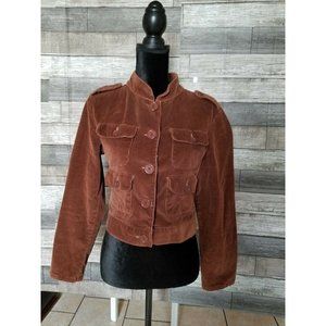 womens medium brown corduroy casual jacket  long sleeve with pockets buttons